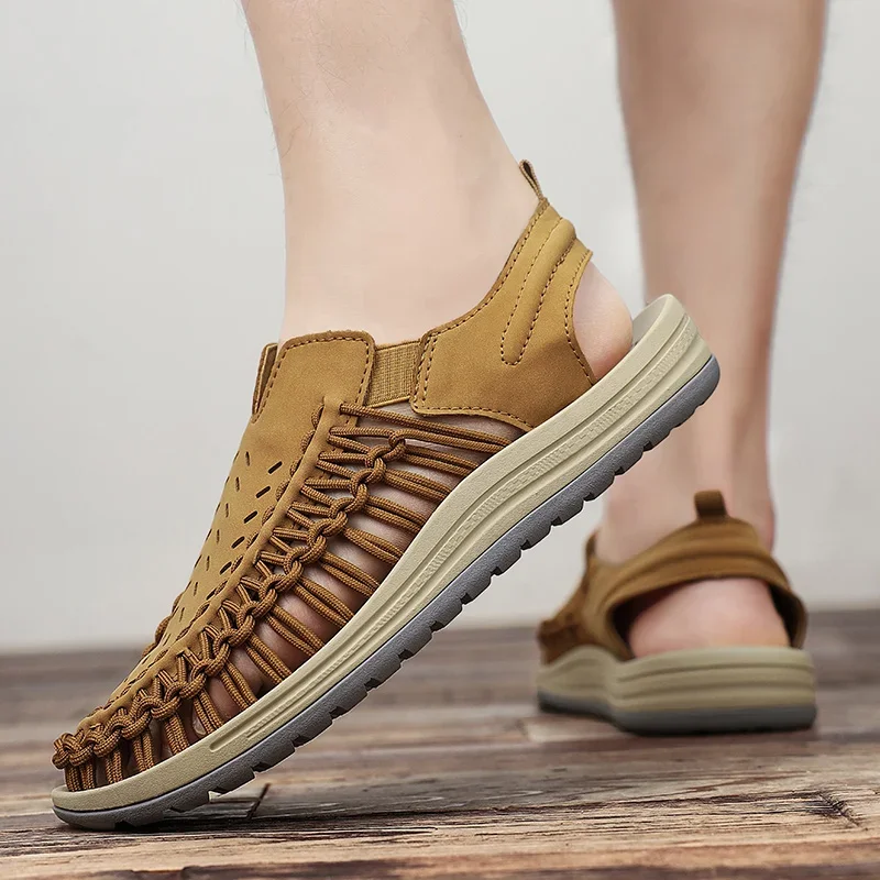 Stylish men's braided summer sandals offering all-day comfort for outdoor adventures.