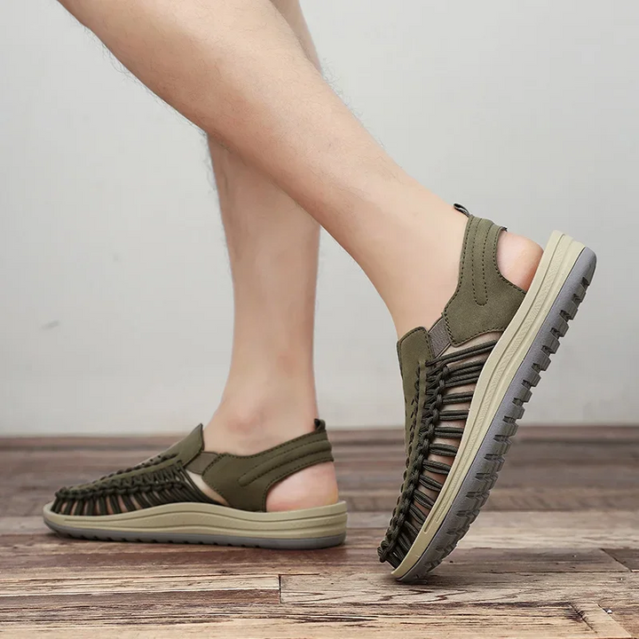 Men's casual summer footwear, featuring adjustable braided sandals for all-day comfort.