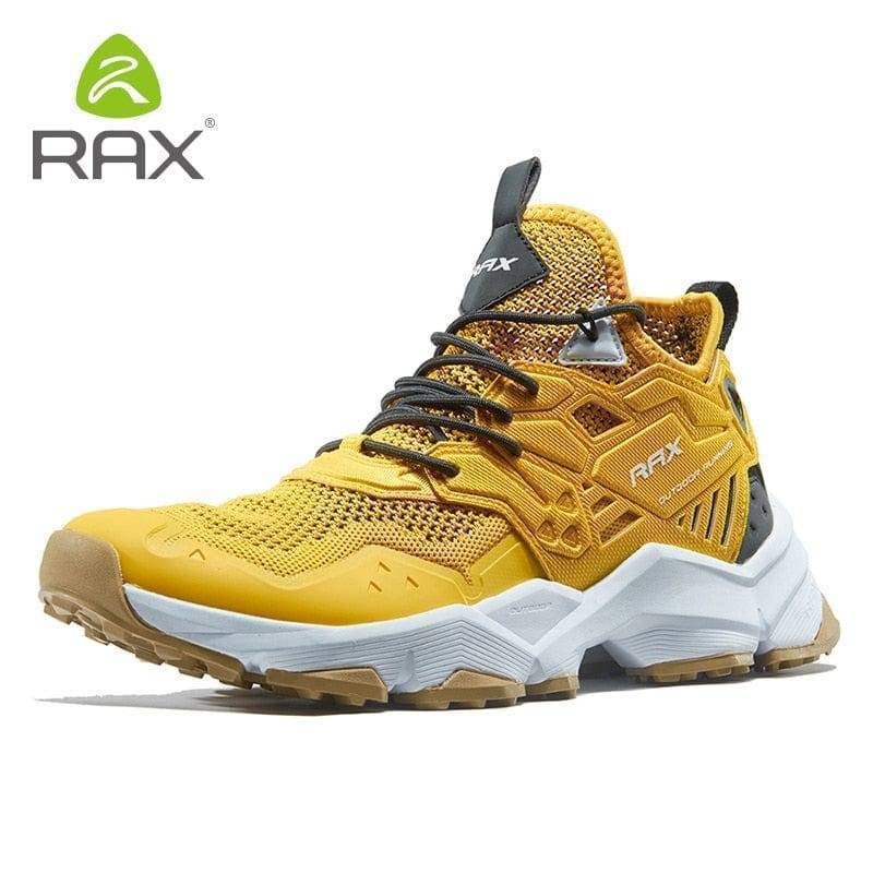 Gray and black men's outdoor hiking shoes, lightweight and breathable for sports activities.