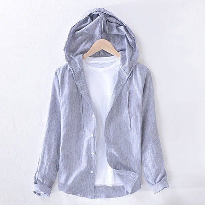 Button-front men's lightweight hoodie. Breathable fabric, relaxed fit for ultimate casual comfort.