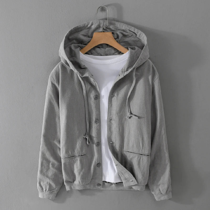 Men's breathable leisure hoodie, perfect for layering, travel, & resort wear in spring/summer.