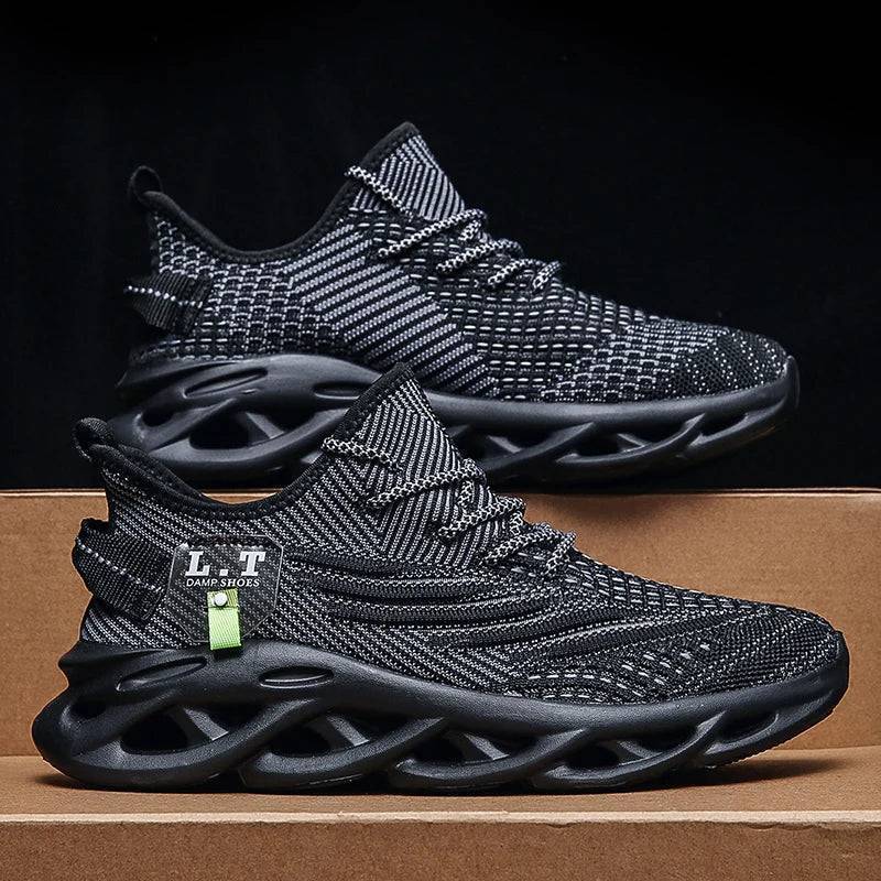 Dynamic shot of men's jogging shoes, emphasizing their lightweight construction and athletic style.
