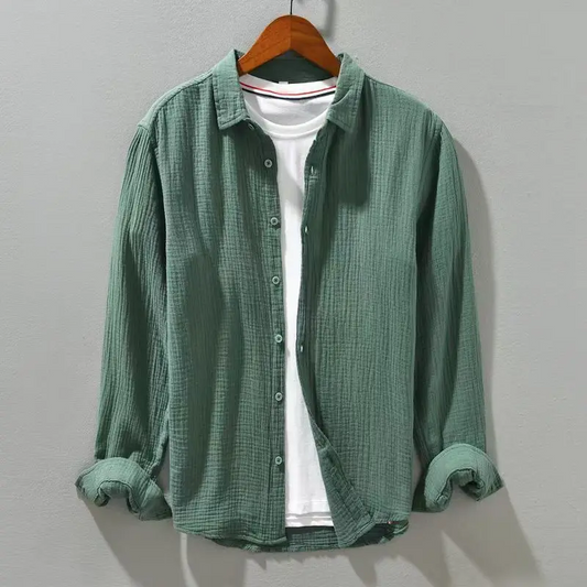 Men's lightweight breathable short sleeve button-up shirt for casual summer daily wear.