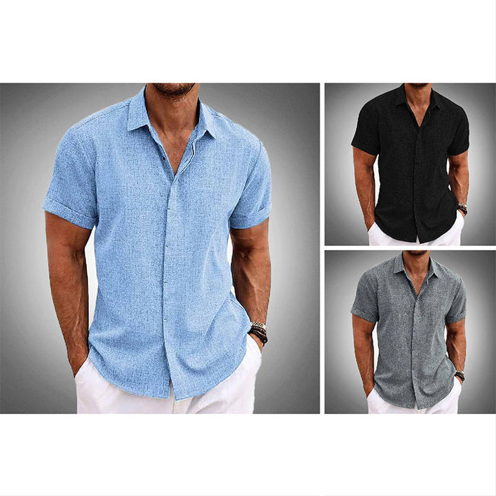 Casual men's short-sleeve button-up shirt. Lightweight, breathable, and stylish for summer fashion.
