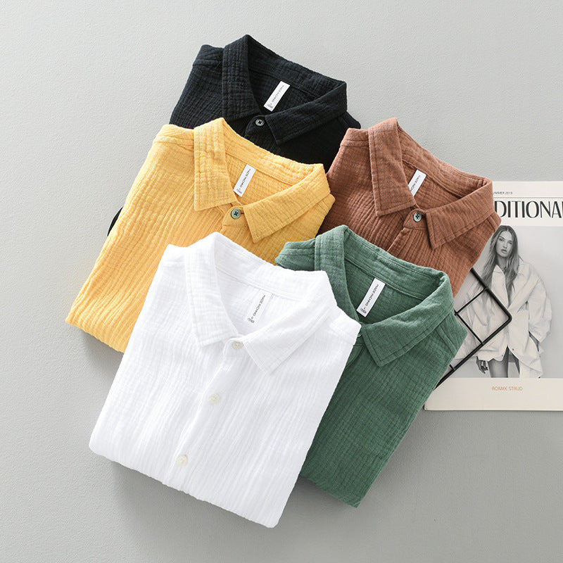 Versatile men's casual top, a breathable short sleeve button-up for daily and vacation wear.