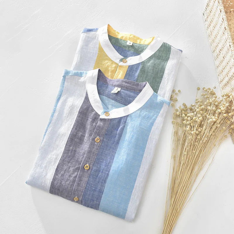 Relaxed fit men's casual shirt, a lightweight button-down top for breathable summer comfort & everyday fashion.