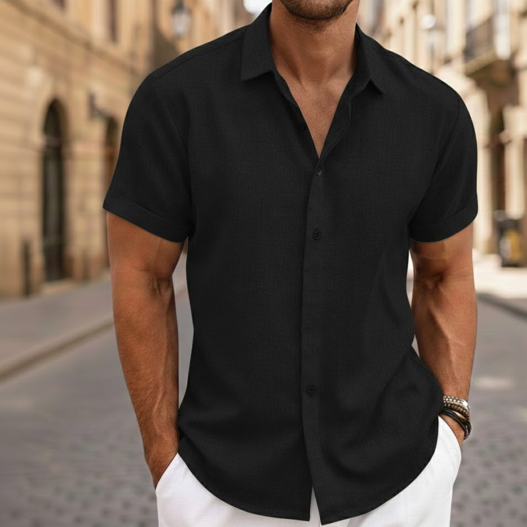 Versatile men's summer shirt: lightweight button-front polo with short sleeves. Great for warm weather.