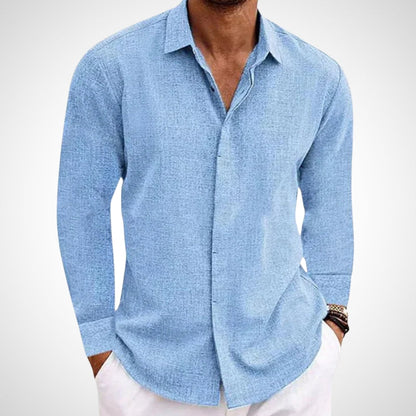Men's lightweight button-up shirt in a breathable fabric for casual summer & spring wear. Comfortable long sleeve style.