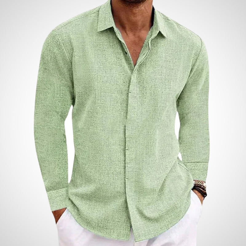 Stylish men's long sleeve button-up shirt for spring & summer. Lightweight, breathable, and perfect for casual everyday wear.