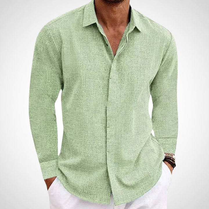 Stylish men's long sleeve button-up shirt for spring & summer. Lightweight, breathable, and perfect for casual everyday wear.