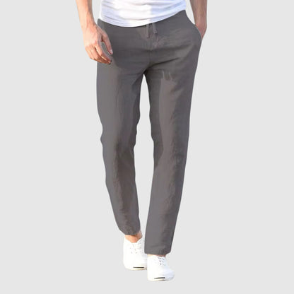 Men's lightweight casual drawstring pants, showcasing the comfortable relaxed fit and functional back pockets.