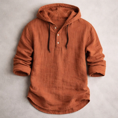 Relaxed fit men's casual hooded shirt, long sleeve & lightweight, ideal for versatile spring outfits.