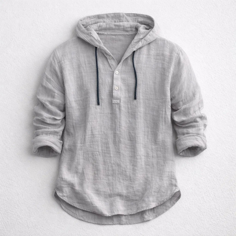 Versatile men's long-sleeve hooded shirt, lightweight & breathable for casual spring and summer wear.