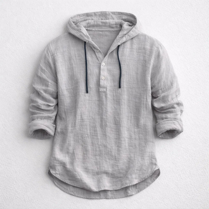 Versatile men's long-sleeve hooded shirt, lightweight & breathable for casual spring and summer wear.