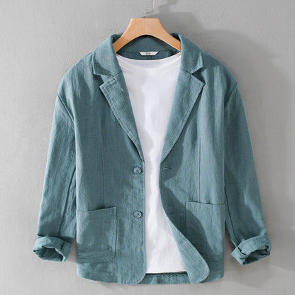 Man wearing a lightweight casual jacket, comfortable & stylish for versatile everyday activities.