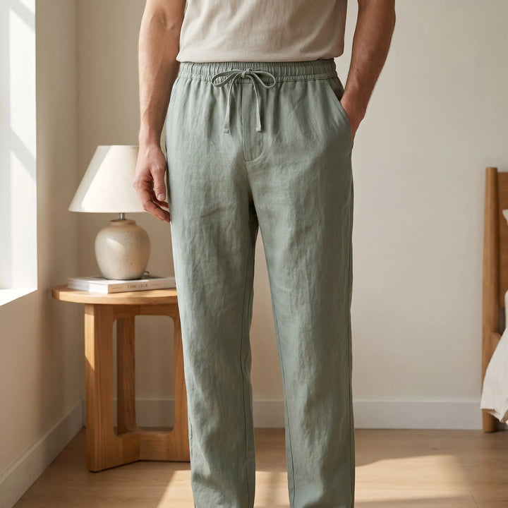 Men's lightweight casual pants, perfect for warm weather. Relaxed fit, drawstring waist for comfort.