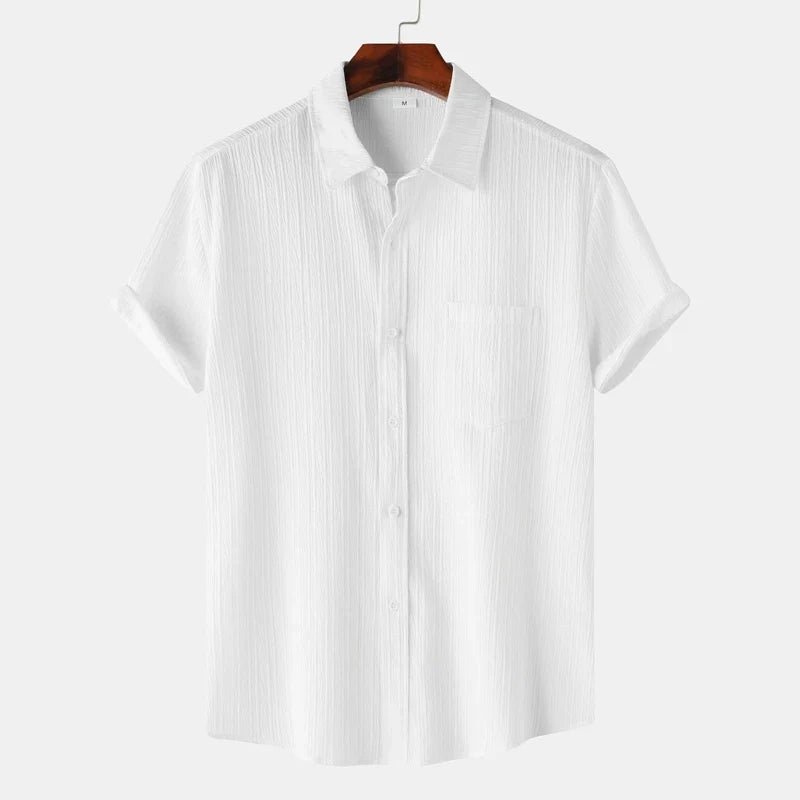 Men's lightweight coastal button-down shirt, designed for supreme comfort & effortless summer style. Resort wear.
