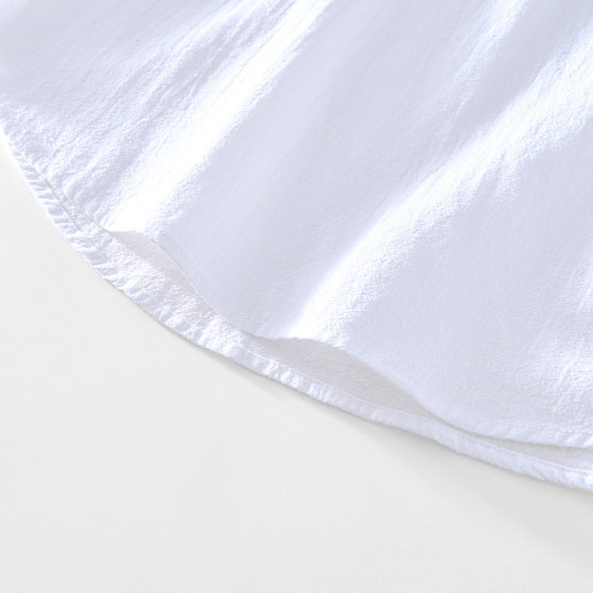 Everyday men's casual popover shirt. Lightweight, long sleeve, collarless, breathable for hot summer days.