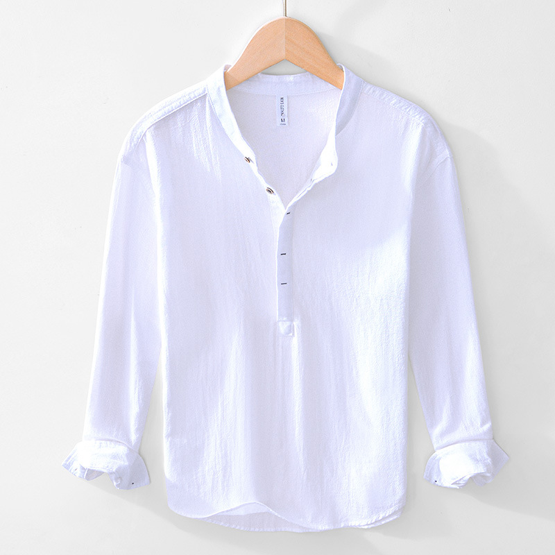 Breathable lightweight men's long sleeve popover shirt, versatile for summer style, casual outings, or beach.
