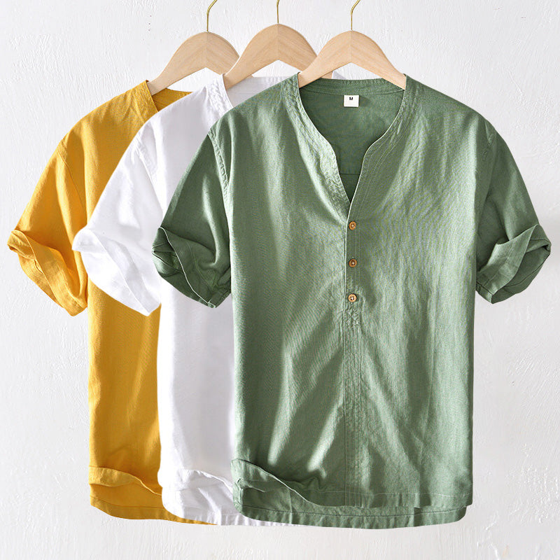 Classic short-sleeve button-up men's shirt. Smart casual everyday wear for summer comfort and versatile styling.