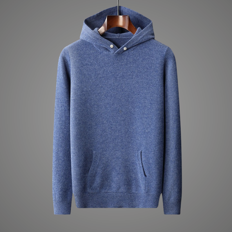 Blue men's comfort hoodie. Breathable, lightweight pullover ideal for casual everyday wear & layering.