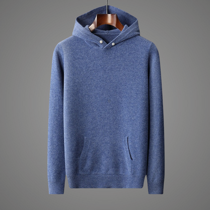 Blue men's comfort hoodie. Breathable, lightweight pullover ideal for casual everyday wear & layering.