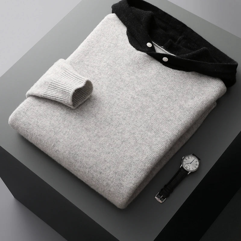 Man wearing a lightweight men's pullover hoodie. Perfect versatile layering piece for warmth & comfort.