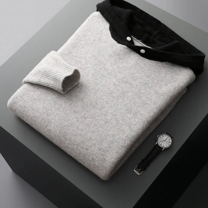Man wearing a lightweight men's pullover hoodie. Perfect versatile layering piece for warmth & comfort.