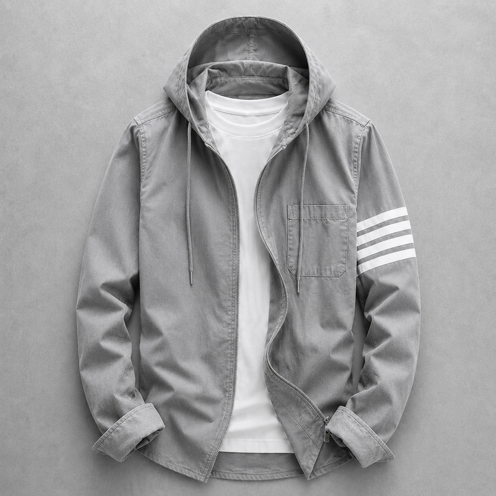 Versatile men's hooded jacket, ideal for everyday wear; lightweight & modern style.