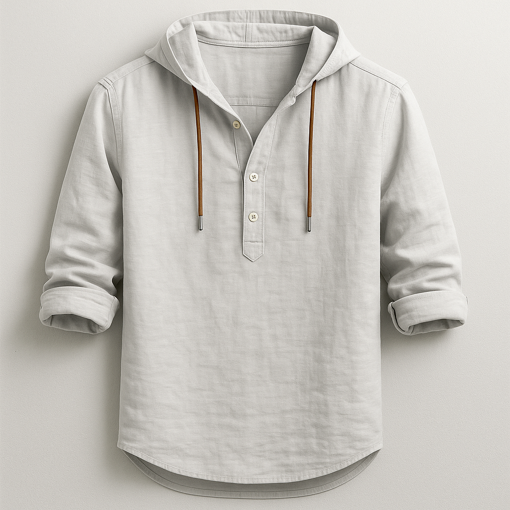 Versatile men's lightweight hooded shirt. Breathable long sleeve for spring/summer layering or casual wear.