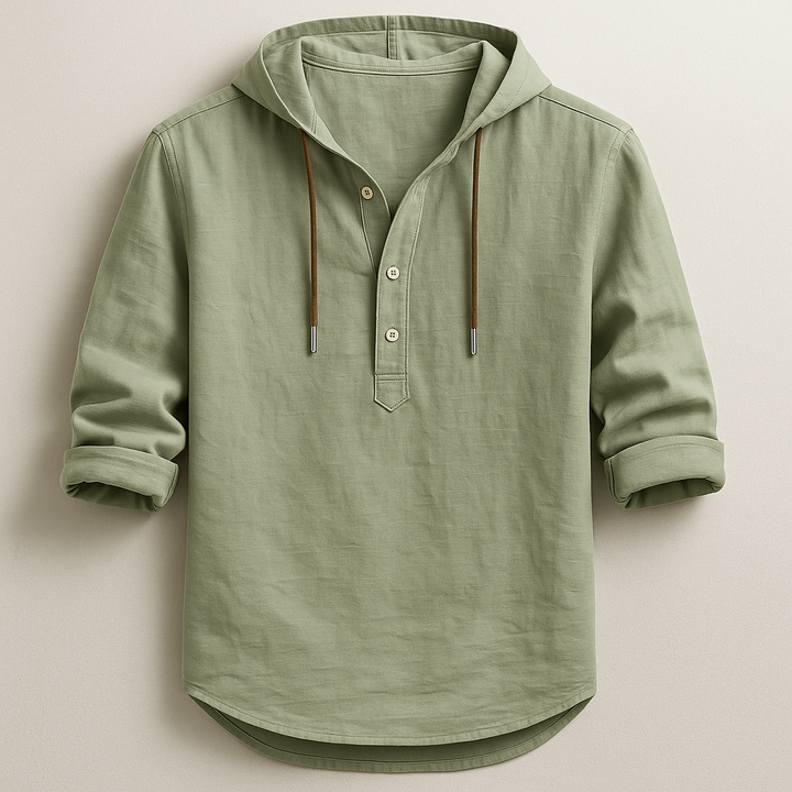 Men's casual lightweight hooded shirt, long sleeve. Great for everyday comfort, spring outings & summer evenings.