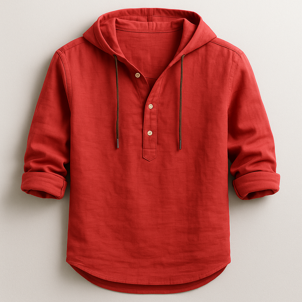 Stylish men's lightweight hoodie shirt, relaxed fit. Breathable long sleeve, perfect versatile layering for men.