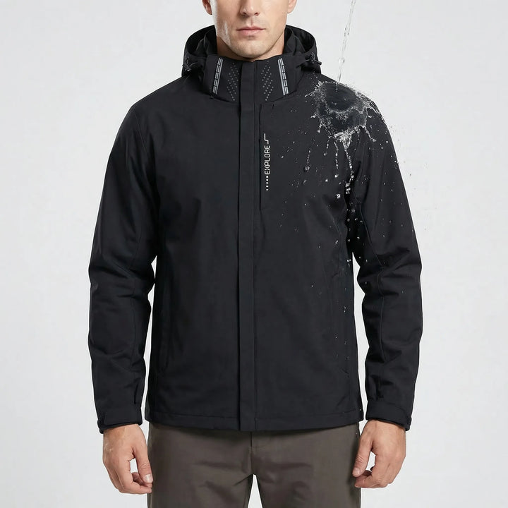 Men's hooded windbreaker, ideal for hiking & spring/fall outdoor adventures. Lightweight & water repellent.