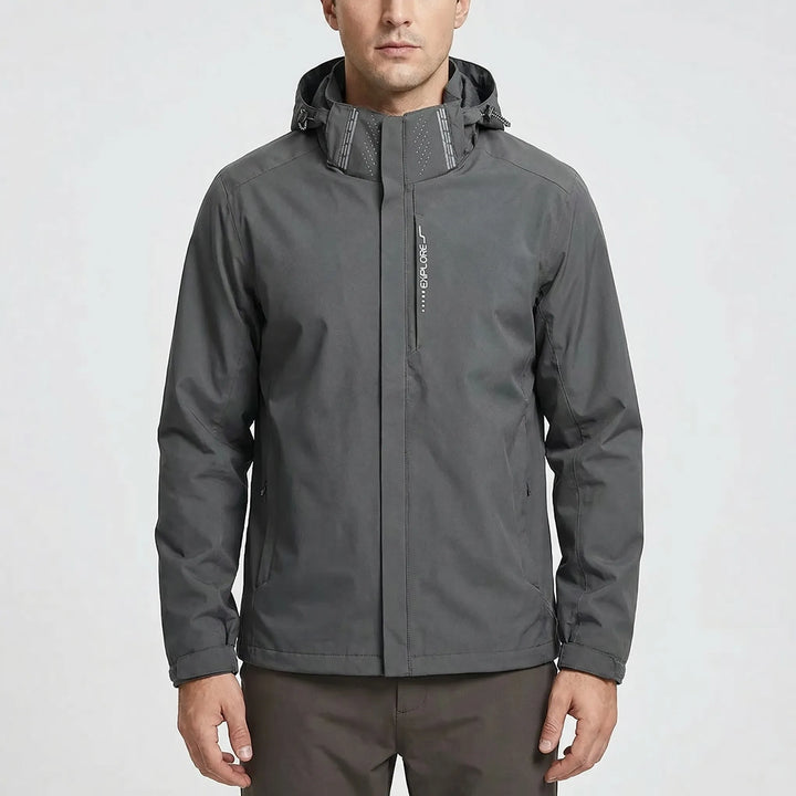Versatile men's spring/fall hooded windbreaker, lightweight & water repellent for daily outdoor use.