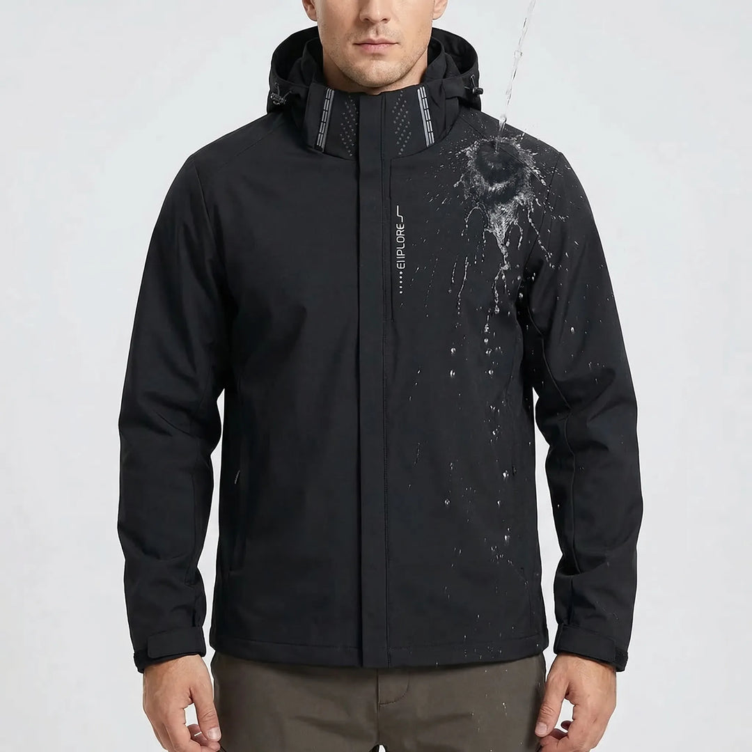 Comfortable men's lightweight windbreaker jacket with hood, ideal for active outdoor pursuits. Water repellent.