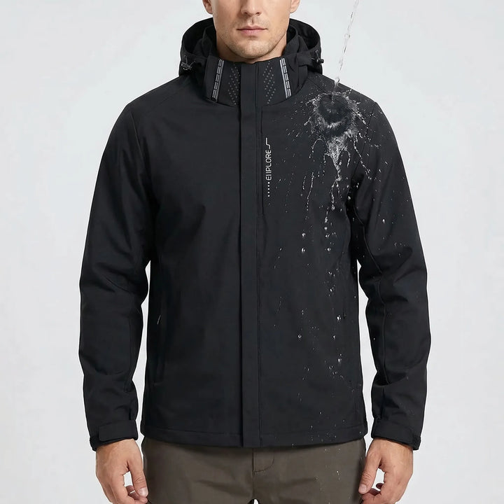 Comfortable men's lightweight windbreaker jacket with hood, ideal for active outdoor pursuits. Water repellent.
