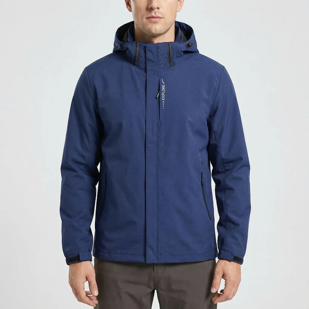 Men's hooded windbreaker for hiking & outdoor sports. Lightweight, water repellent activewear jacket.