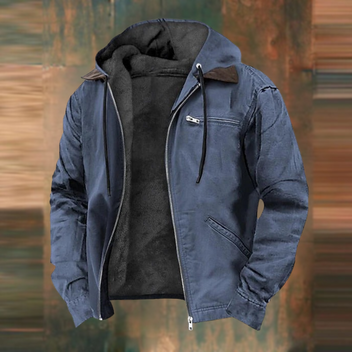 Stylish men's urban wear lightweight hooded jacket with full zip, ideal for transitional weather and outdoor activities.