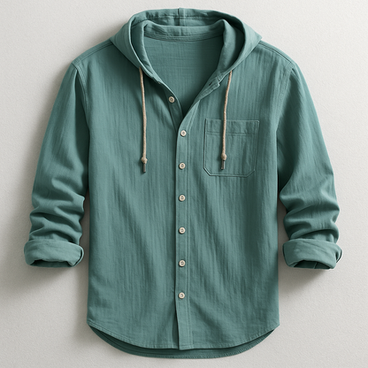 Breathable men's lightweight hoodie shirt, ideal for everyday wear and versatile summer style.