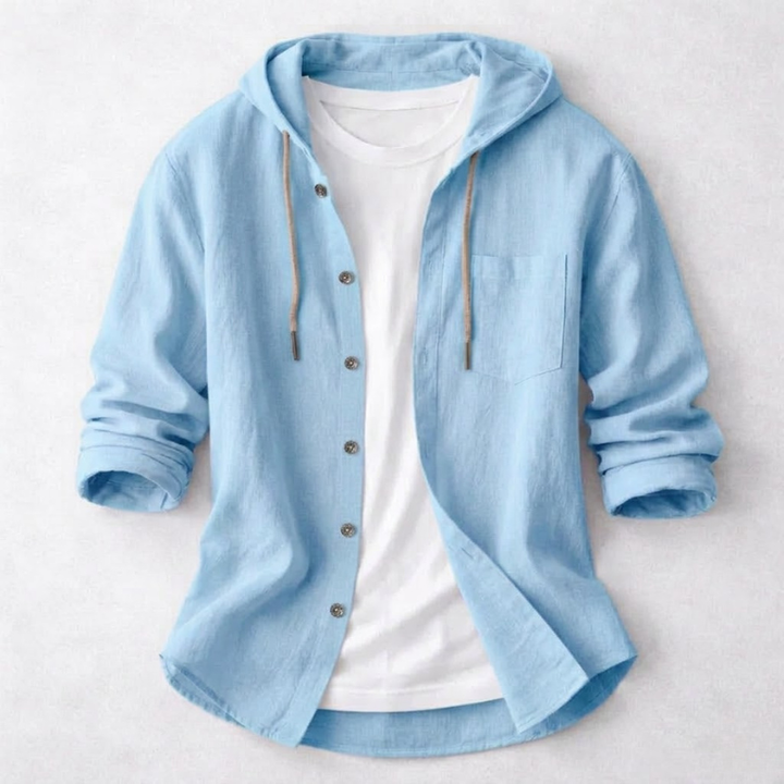 Versatile men's lightweight hoodie with a curved hem, ideal for a comfortable, layered look in men's fashion.