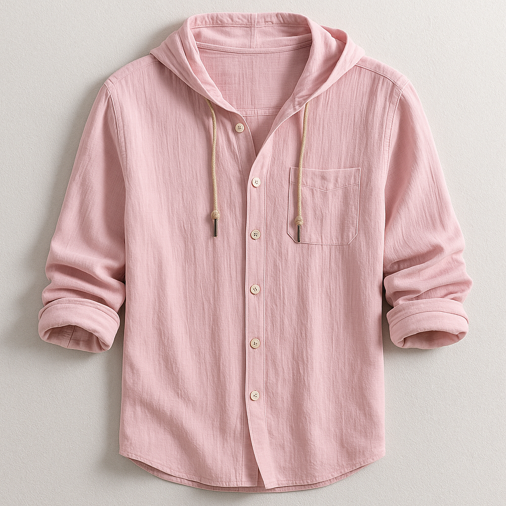 Pullover men's hoodie shirt with drawstring hood, offering breathable comfort for versatile everyday wear.