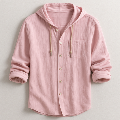 Pullover men's hoodie shirt with drawstring hood, offering breathable comfort for versatile everyday wear.