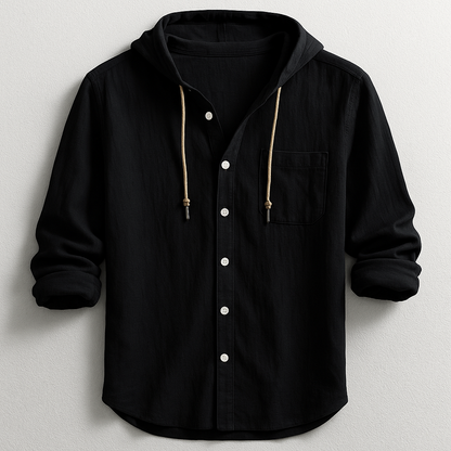 Casual men's lightweight hoodie shirt with drawstring, breathable and relaxed fit for spring & summer.