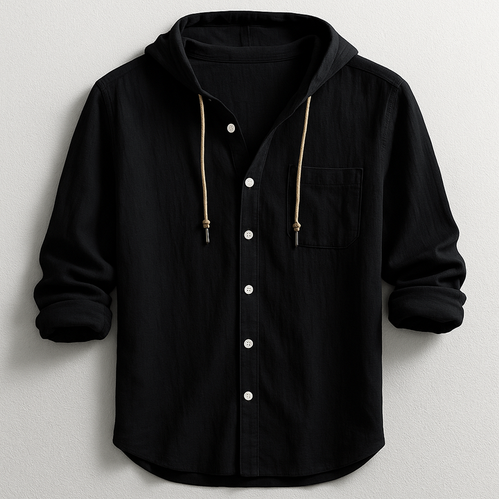 Casual men's lightweight hoodie shirt with drawstring, breathable and relaxed fit for spring & summer.