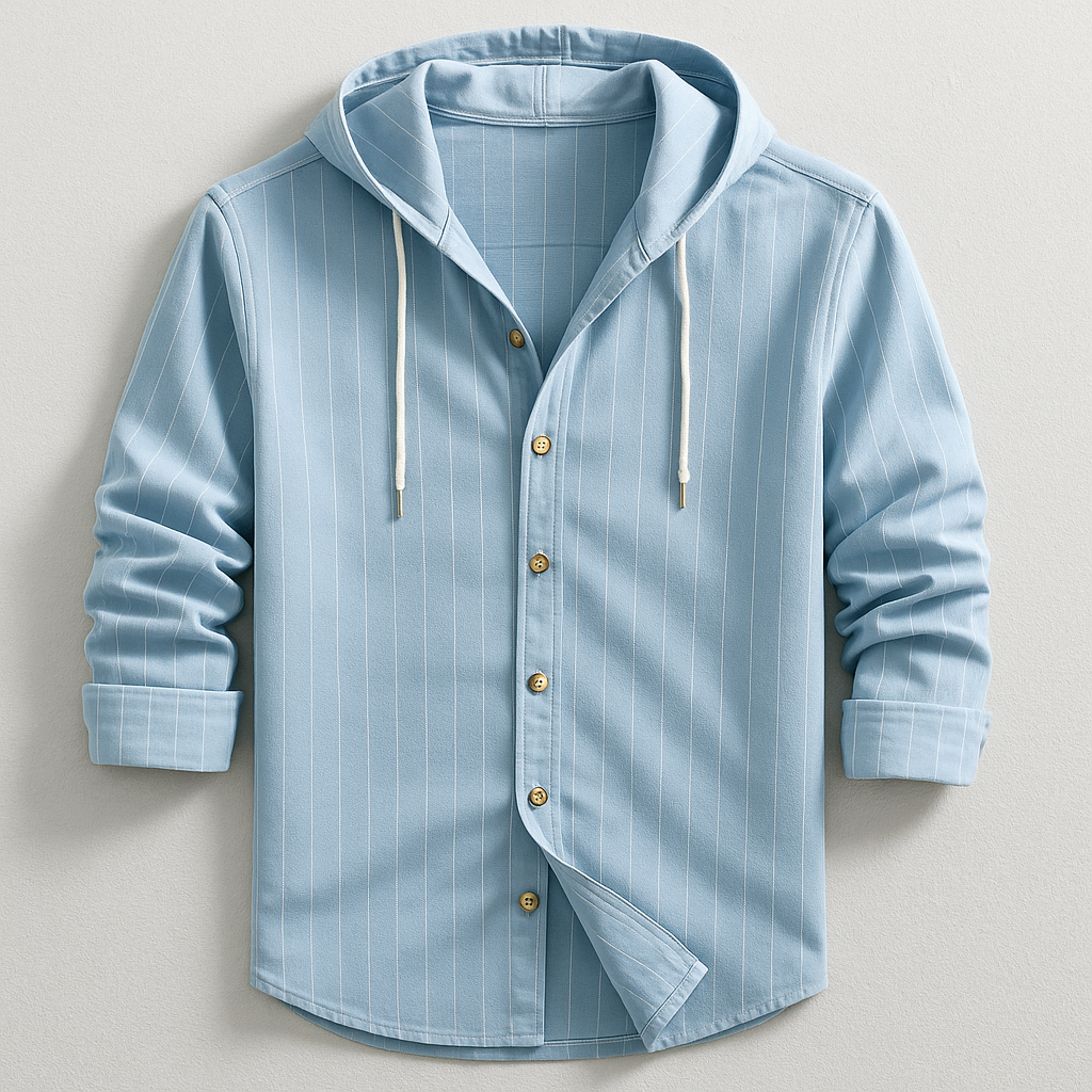 Men's lightweight hoodie shirt, perfect for casual spring & summer style. Relaxed fit, drawstring hood.