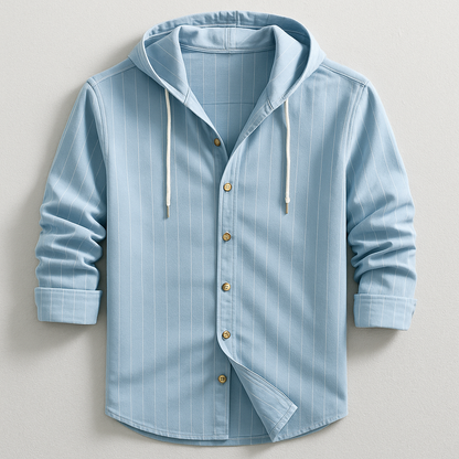 Men's lightweight hoodie shirt, perfect for casual spring & summer style. Relaxed fit, drawstring hood.