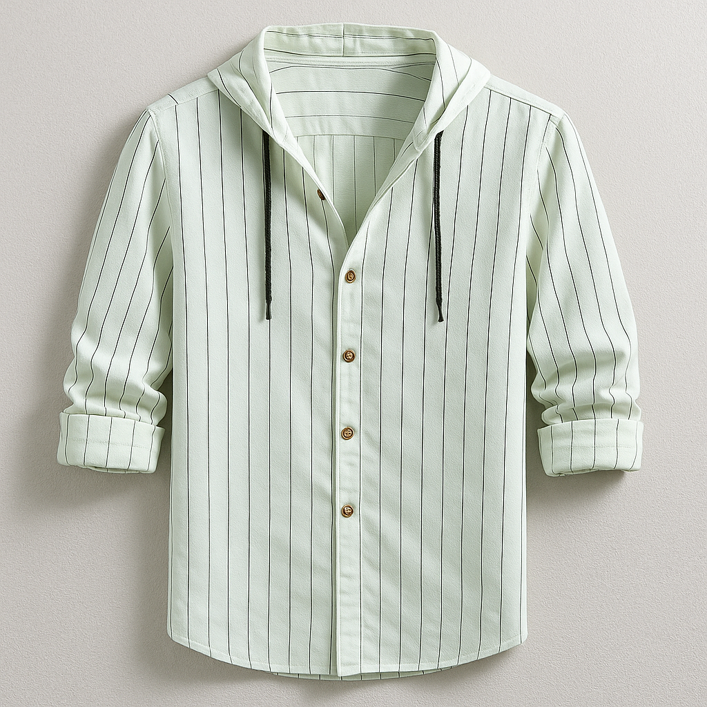 Men's lightweight hooded shirt with drawstring, great for relaxed summer style & spring layering.