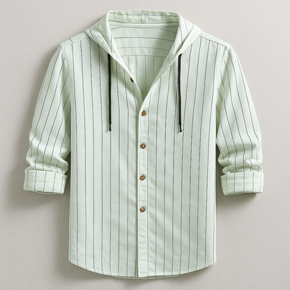 Men's lightweight hooded shirt with drawstring, great for relaxed summer style & spring layering.