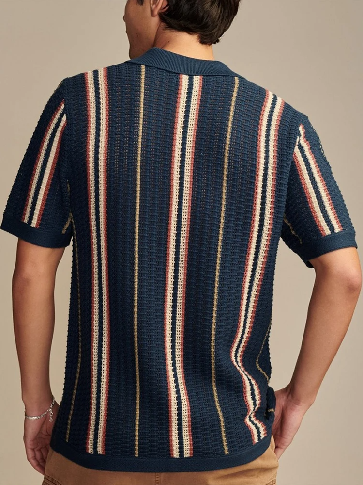 Men's casual cabana button-up shirt, perfect for resort wear. Lightweight knit offers breathable comfort for summer.