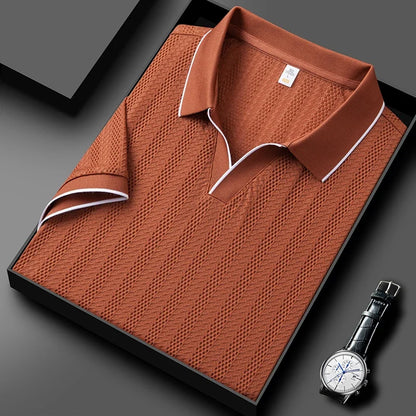 Sienna men's short sleeve knitted polo. Breathable & lightweight for a tailored summer fashion look.